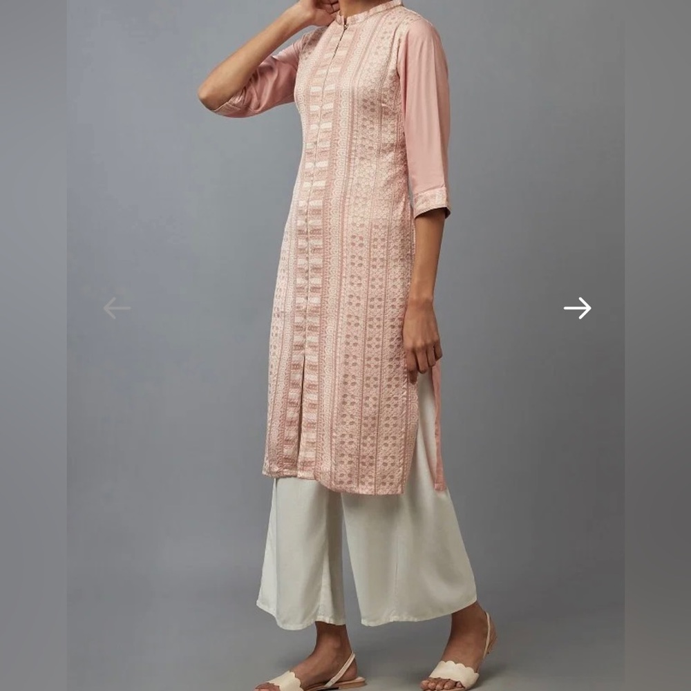 W Light Pink/Peach Dobby Kurta - Picture 5 of 17